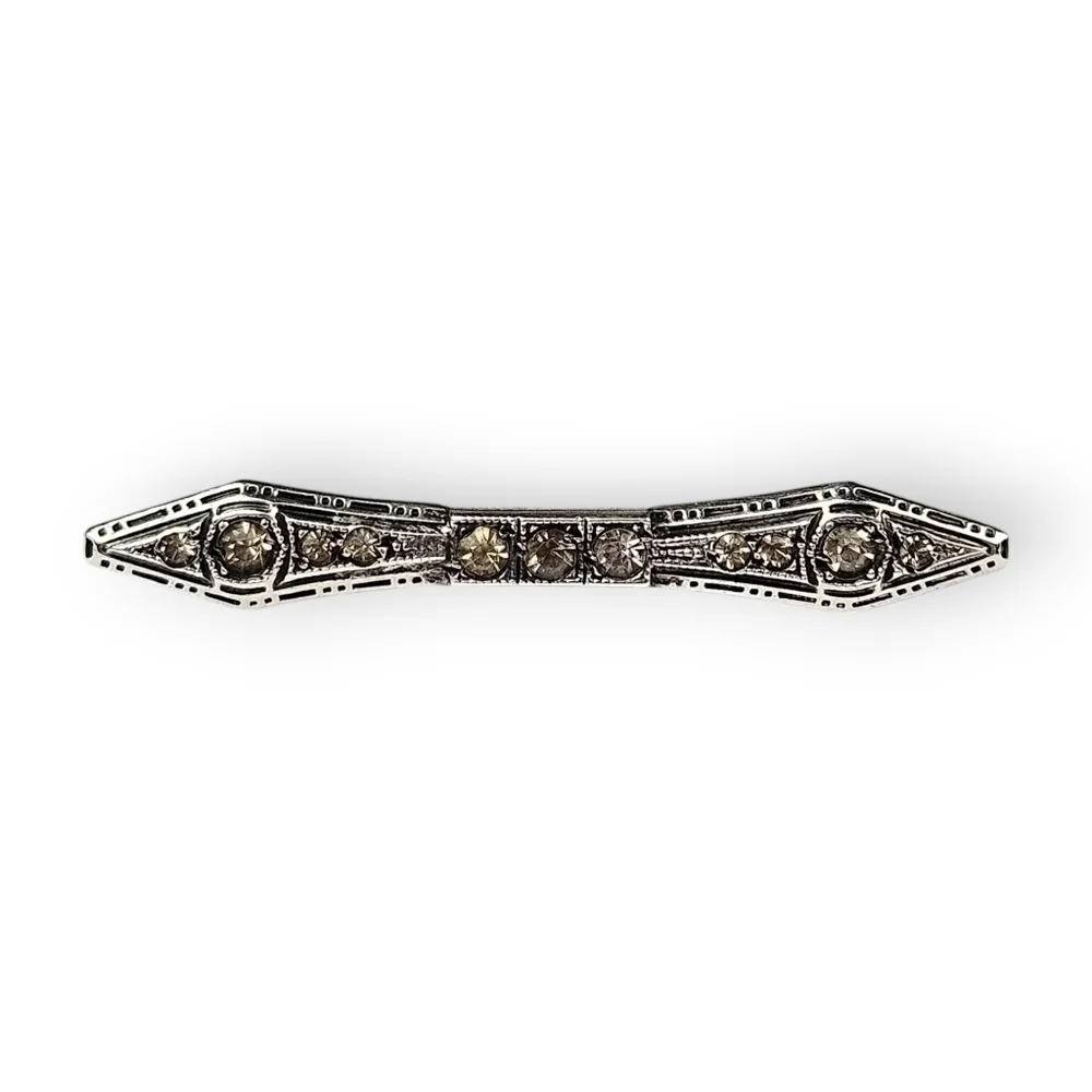Antique Art Deco Sterling Brooch Yellow Rhinestone Goldstein Co 925 Silver Vtg